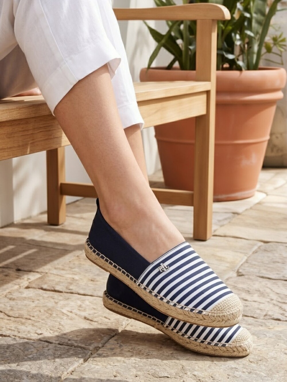 Ralph Lauren Cameryn Nautical Stripe Espadrille Canvas Flat Loafers Navy White 7